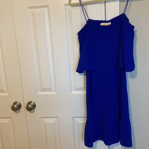 Royal blue strapless off the shoulder dress